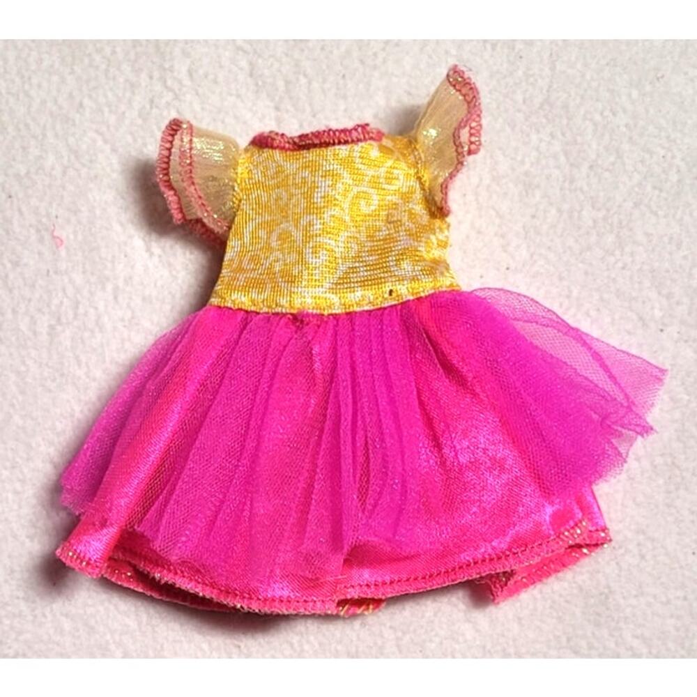Disney Fancy Nancy Doll Dress Shimmery Yellow Bodice Bright Pink Tulle Skirt